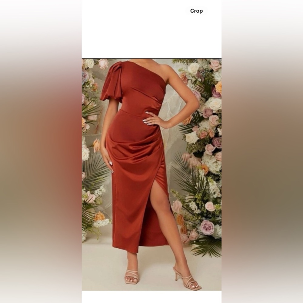 SHEIN One-Shoulder Rust Dress